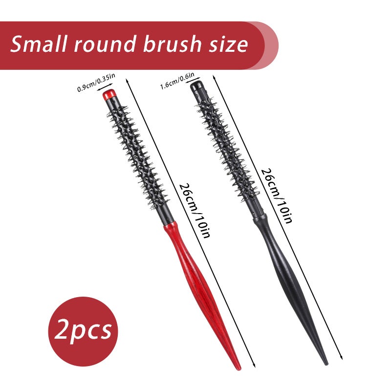 Styquenzer 2 Pcs Mini Quiff Roller Brush, Small Round Hair Brush Set Mini Round Wood Hair Combs Styling Volume Hairbrush Mustache Brushes for Thin Short Hairs Bangs Bangs Lifting Beard Care, 2 Styles - Image 3